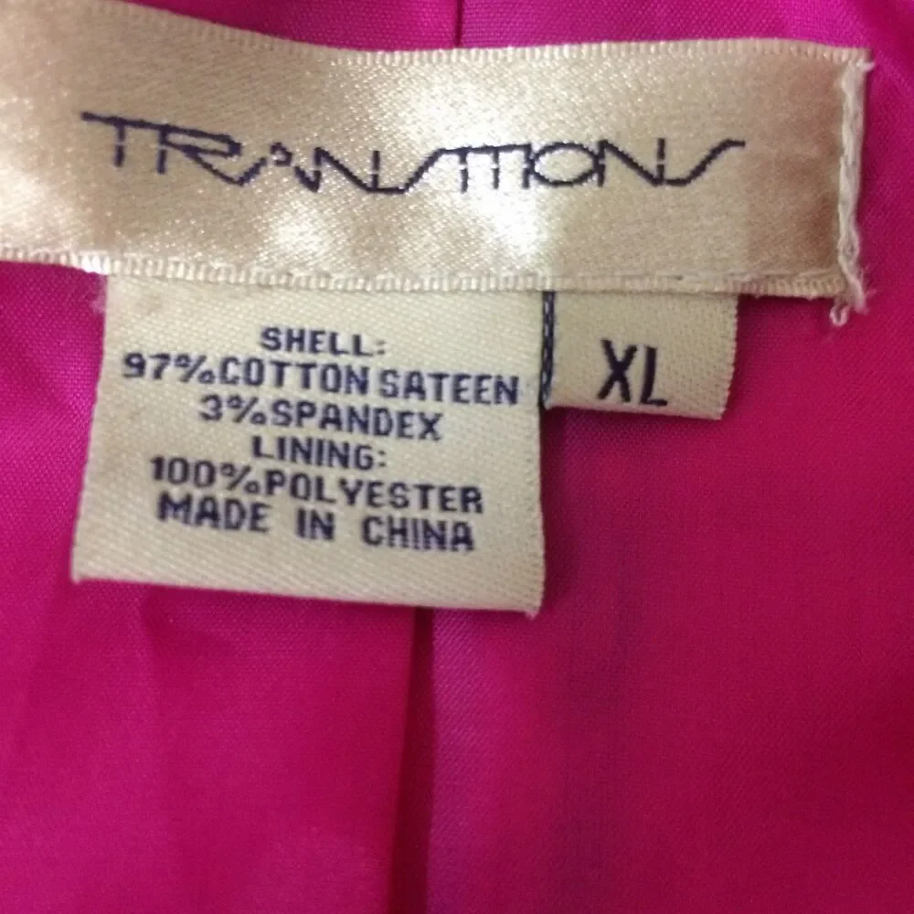 Transitions Blazer Jacket XL Open Front Watercolor Abstract Floral Cotton Lined
